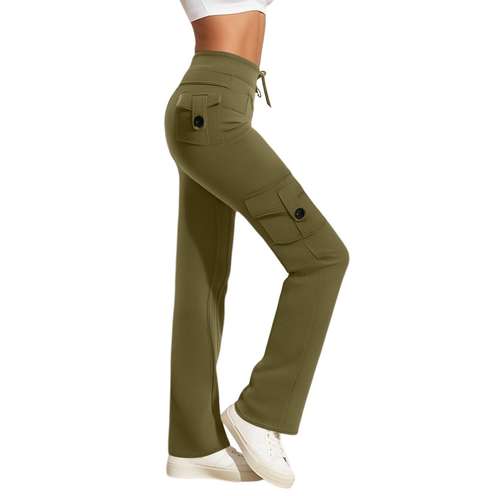 thumbnail image 1 of Pantalones casuales de mujer con pierna recta, cordón y cuatro bolsillos: cómodos para el día a día, estilo versátil, poliéster y spandex, todas las tallas., 1 of 5